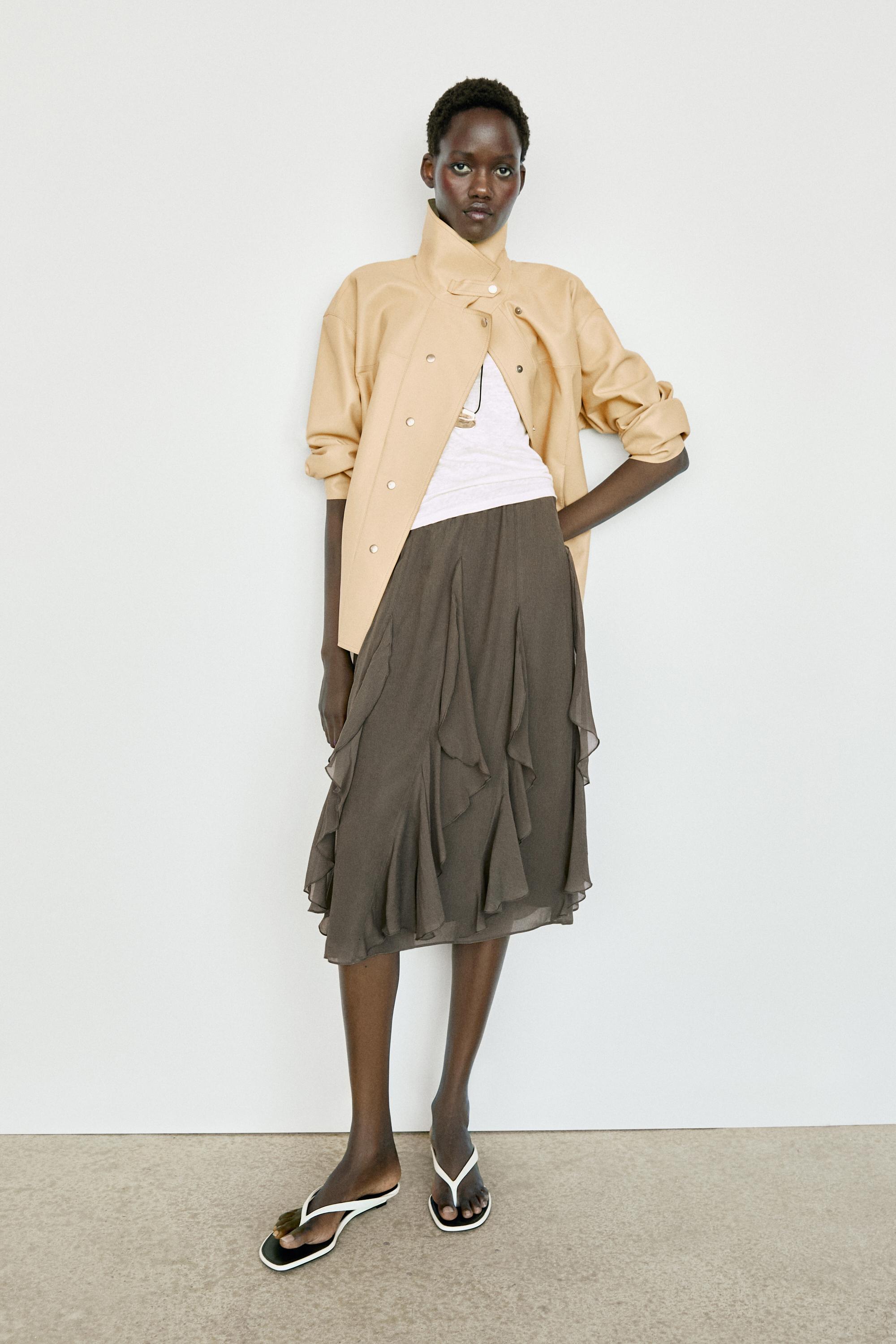 Flowing midi skirt with ruffle detail